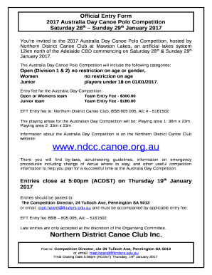 Youre invited to the 2017 Australia Day Canoe Polo Competition, hosted by Northern District Canoe Club at Mawson Lakes, an artificial lakes system 12km north of the Adelaide CBD commencing on Saturday 28th & Sunday 29th January 2017
