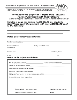 Formulario de pago con Tarjeta MASTERCARD