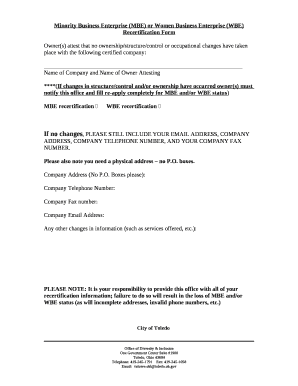 Minority Business Enterprise (MBE) or Women Business Enterprise (WBE) Recertification Form