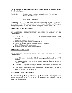 The Lorain Civil Service Commission met in regular session on Monday, October 20, 2008 at 5:00 p