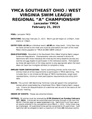 YMCA SOUTHEAST OHIO / WEST VIRGINIA SWIM LEAGUE REGIONAL A CHAMPIONSHIP