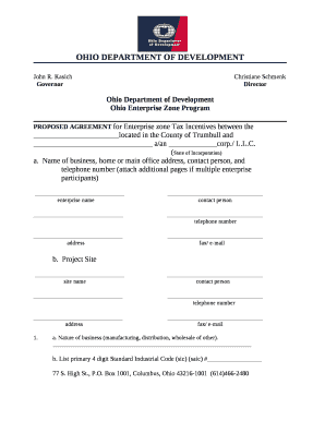 PROPOSED AGREEMENT for Enterprise zone Tax Incentives between the located in the County of Trumbull and a/an corp