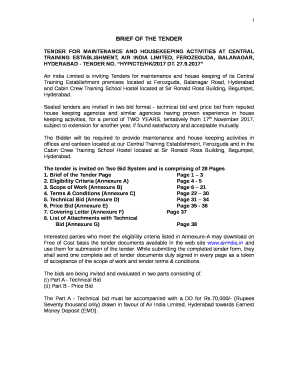 BRIEF OF THE TENDER template