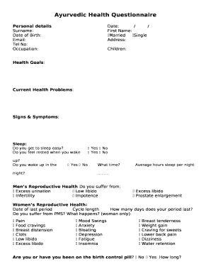 Ayurvedic Health Questionnaire