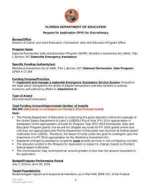 National Farmworker Jobs and Education Program (NFJP), Workforce Investment Act (WIA), Title I, Section 167 Statewide Emergency Assistance