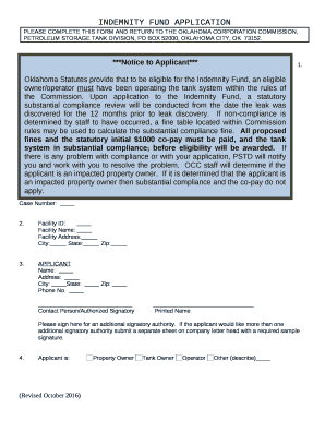 INDEMNITY FUND APPLICATION