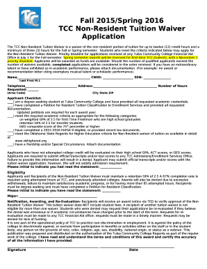 TCC Non-Resident Tuition Waiver Application