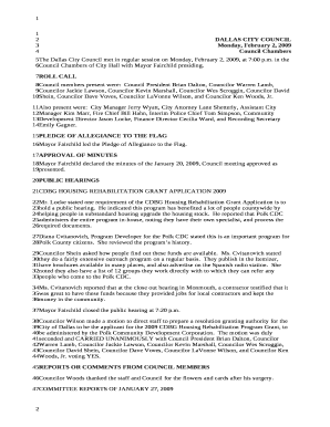 The Dallas City Council met in regular session on Monday, February 2, 2009, at 7:00 p