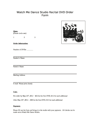 Watch Me Dance Studio Recital DVD Order Form