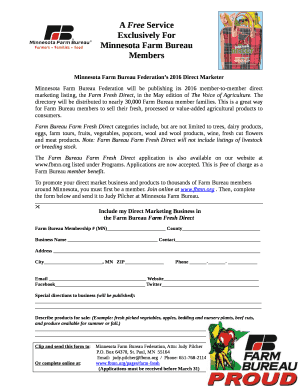 Minnesota Farm Bureau Federation will be publishing its 2016 member-to-member direct marketing listing, the Farm Fresh Direct, in the May edition of The Voice of Agriculture