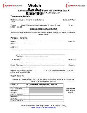 Met Student Entry Form for BW WSS 2017