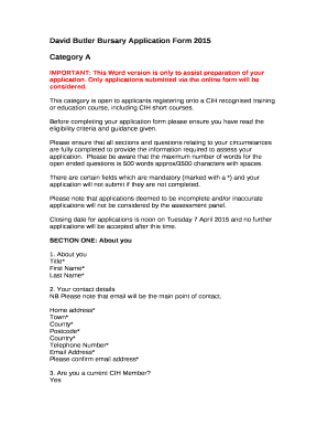 IMPORTANT: This Word version is only to assist preparation of your application