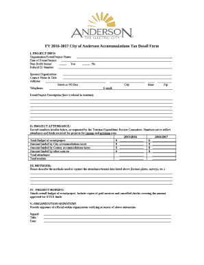 FY 2016-2017 City of Anderson Accommodations Tax Detail Form
