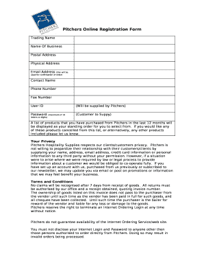 Pitchers Online Registration Form