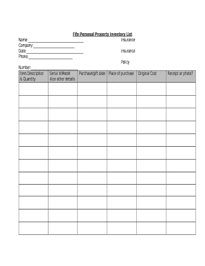 Fife Personal Property Inventory List