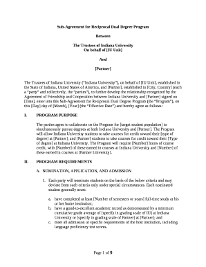 Sub-Agreement for Reciprocal Dual Degree Program