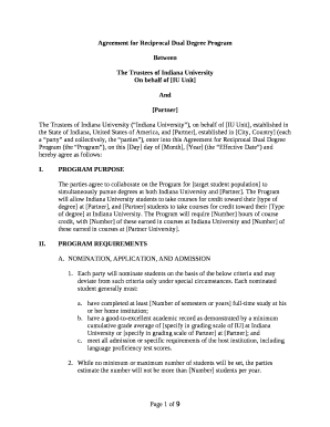 Agreement for Reciprocal Dual Degree Program template