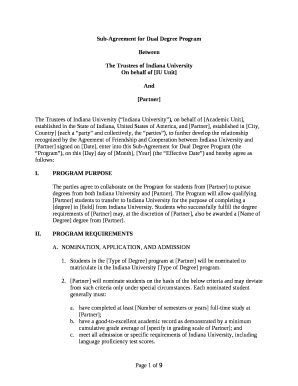 Sub-Agreement for Dual Degree Program