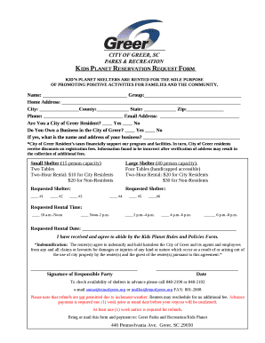 KIDS PLANET RESERVATION REQUEST FORM