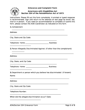 Grievance and Complaint Form