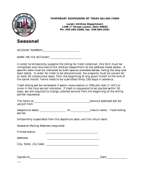 TEMPORARY SUSPENSION OF TRASH BILLING FORM