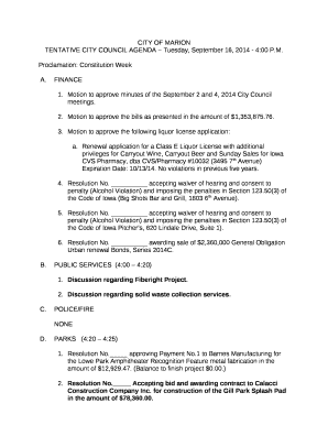 TENTATIVE CITY COUNCIL AGENDA Tuesday, September 16, 2014 - 4:00 P