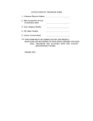 LIFTSTATION FPL TRANSFER FORM