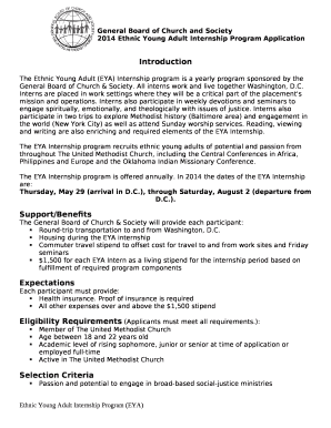 The Ethnic Young Adult (EYA) Internship program is a yearly program sponsored by the General Board of Church & Society