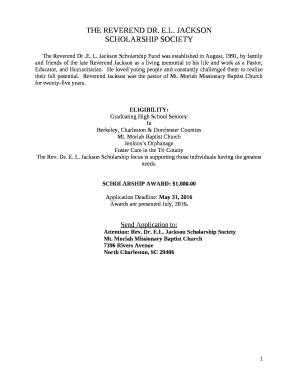 Jackson Scholarship Fund was established in August, 1991, by family and friends of the late Reverend Jackson as a living memorial to his life and work as a Pastor, Educator, and Humanitarian