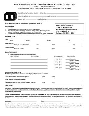 APPLICATION FOR SELECTION TO RESPIRATORY CARE TECHNOLOGY