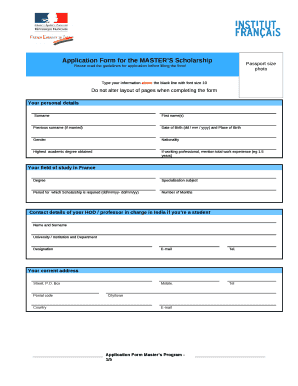 Application Form for the MASTERS Scholarship