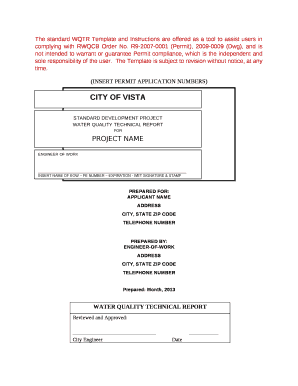 The standard WQTR Template and Instructions are offered as a tool to assist users in complying with RWQCB Order No