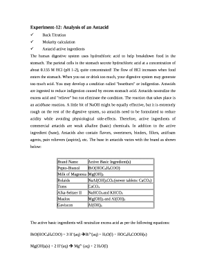 Experiment-12: Analysis of an Antacid