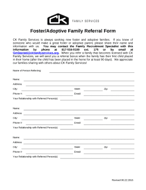 Foster/Adoptive Family Referral Form