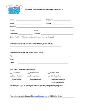 Student Volunteer Application Fall 2015