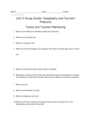 Unit 5 Study Guide: Hospitality and Tourism Products