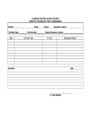 ASSISTIVE TECHNOLOGY TRIAL LOG/SUMMARY