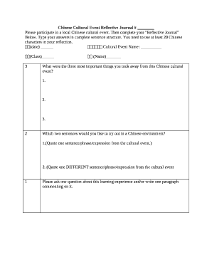 Chinese Cultural Event Reflective Journal #
