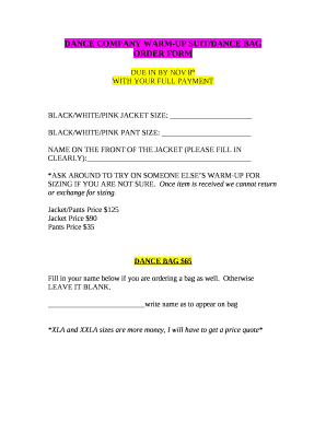 DANCE COMPANY WARM-UP SUIT/DANCE BAG ORDER FORM