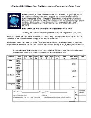 Chartwell Spirit Wear Now On Sale -Hoodies /Sweatpants - Order Form
