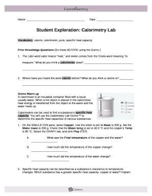 Student Exploration: Calorimetry Lab
