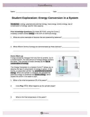 Student exploration energy conversion in a system