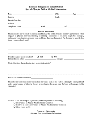 Special Olympic Athlete Medical Information