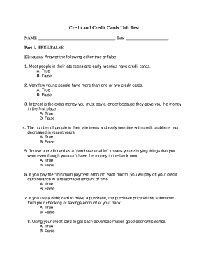 Credit and Credit Cards Unit Test
