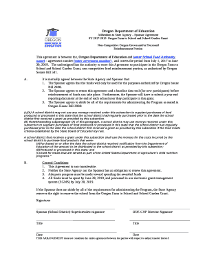 Addendum to State Agency Sponsor Agreement