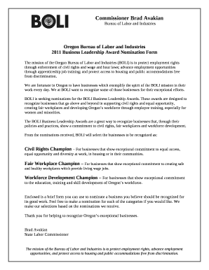 2011 Business Leadership Award Nomination Form