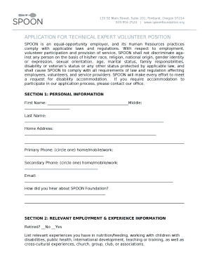 APPLICATION FOR TECHNICAL EXPERT VOLUNTEER POSITION