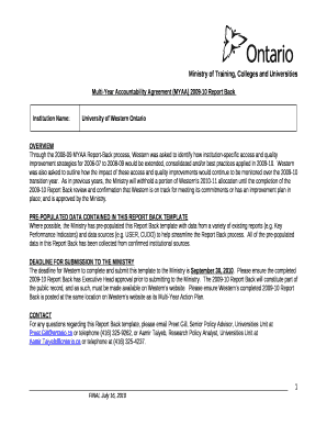 Multi-Year Accountability Agreement (MYAA) 2009-10 Report Back