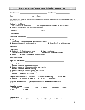 Icf admission assessment