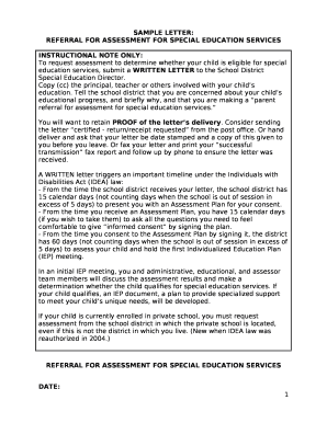 Sample teacher referral for special education
